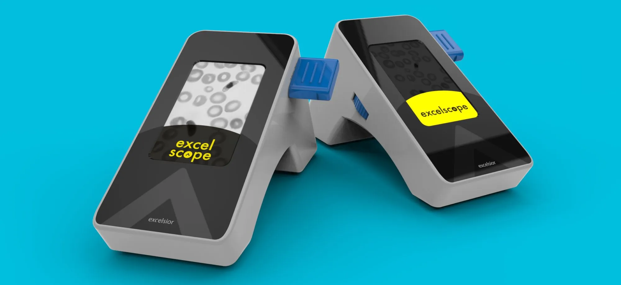 Excelscope: phone inside, slide tray on the right, nothing custom that cannot be replaced locally.