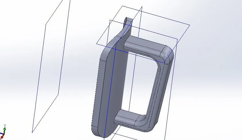 The handle in CAD: a flat back plate with a rounded D-shaped grip