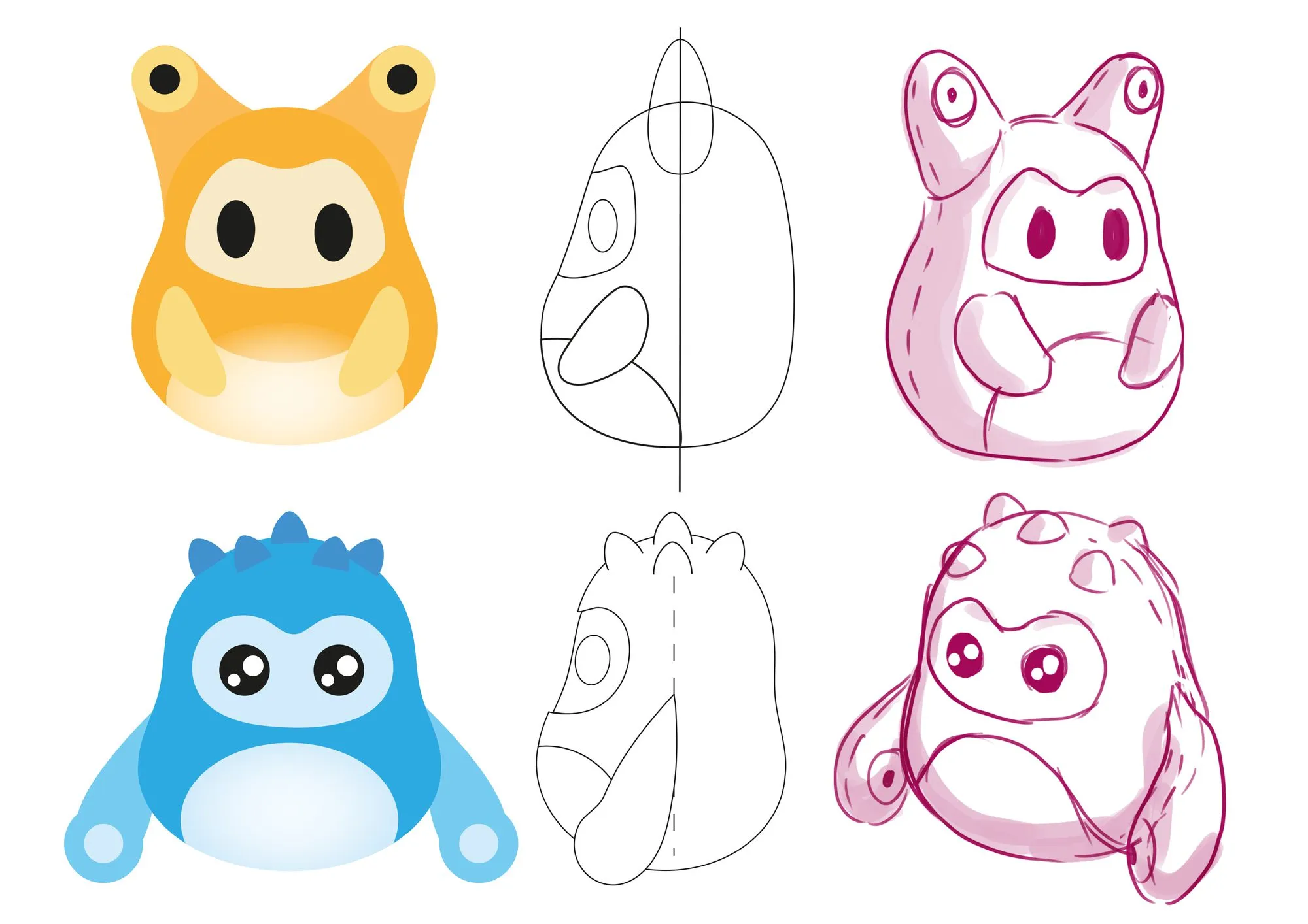 Two plush design directions, rendered and drawn