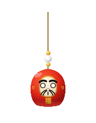 Nine hand-drawn SwiftUI iterations of the daruma played in sequence, slowly finding its face